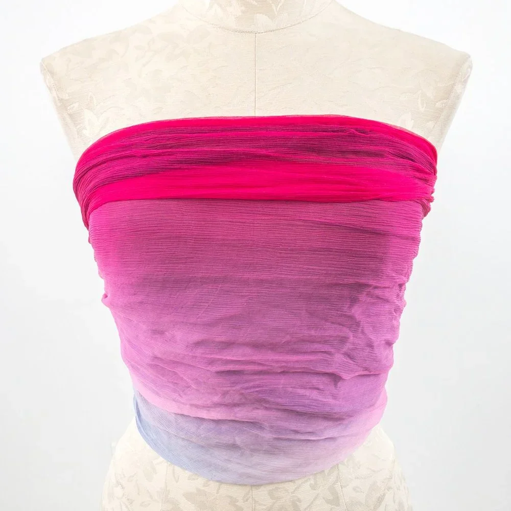 Vintage Silk Tie Dye Ombre Print Sheer Scarf Pink